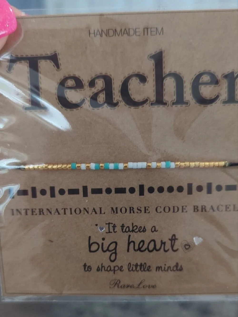 Teacher Morse Code Bracelet - Turquoise, White & Gold